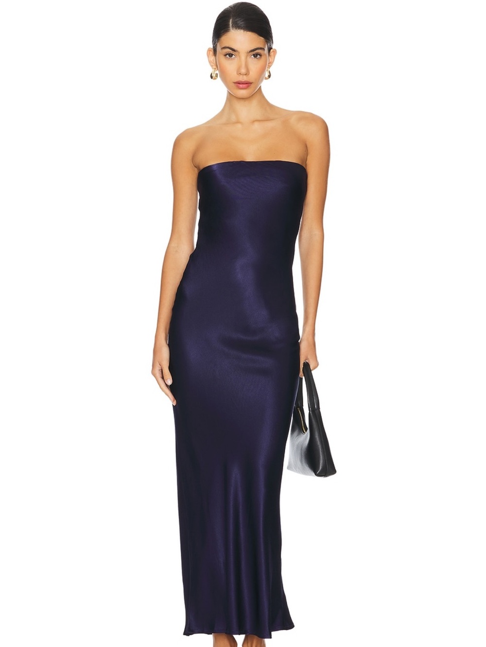 REVOLVE Strapless Satin Maxi Dress in Navy